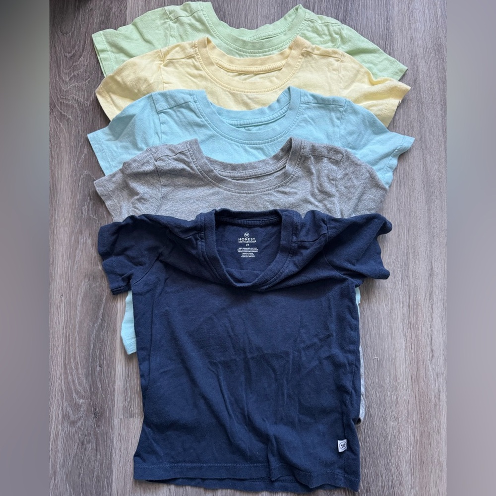 Honest Organic Cotton T-Shirt Set - Navy, Gray, Light Blue, Yellow, Green